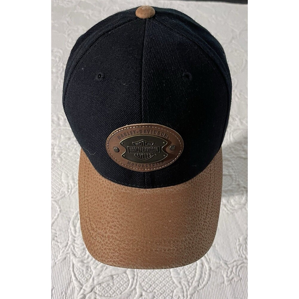 Vtg Harley Davidson Motorcycles Hat Cap Riveted Metal Plaque 2-Tone Large *Read*